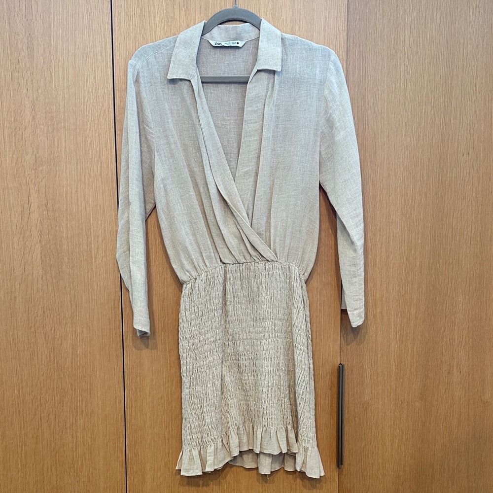Zara Linen Tan Wrap Dress